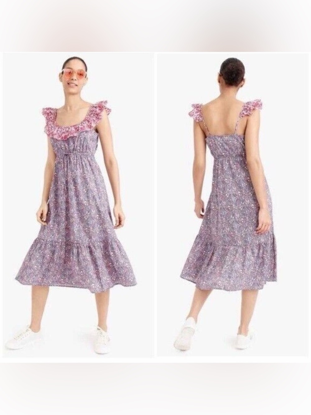 J. Crew Liberty Floral Cherry Printed Ruffle Tier Summer Dress Size Medium